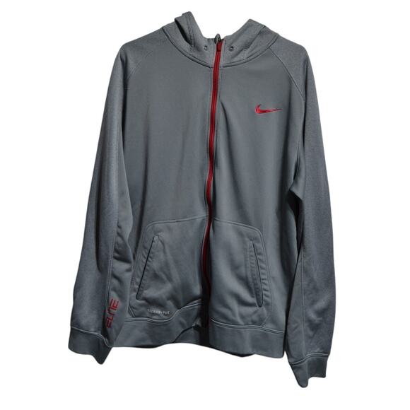 Nike Elite Men's Therma-Fit Full Zip Hooded Sweatshirt Gray & Red Size XL - Picture 1 of 9